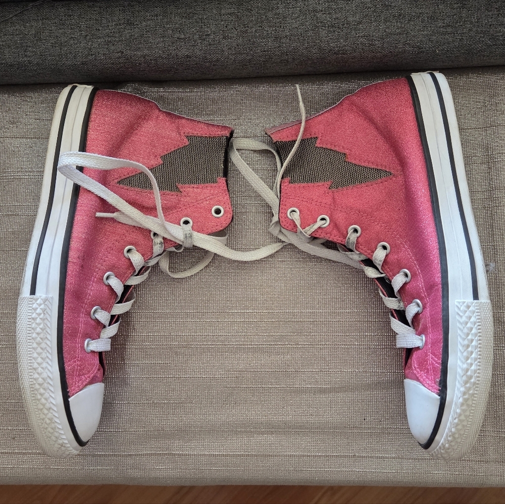 Pink Shimmer Converse Sneakers with Lightning Bolt
